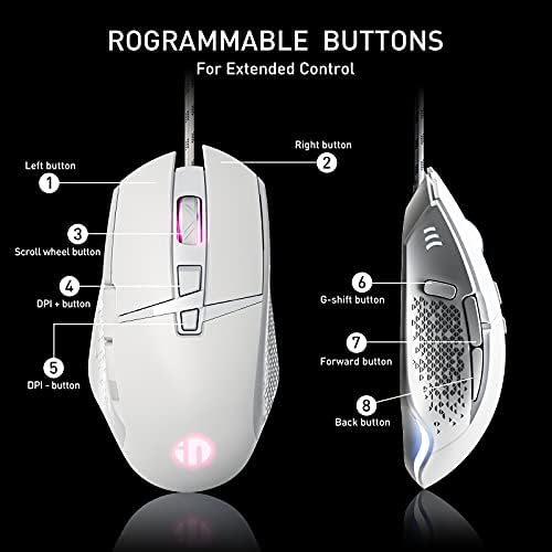 עכבר משחק קווי חוטית, עכבר מחשב עם תאורה אחורית של צבע RGB, 8 כפתורים הניתנים לתכנות, עד 4800