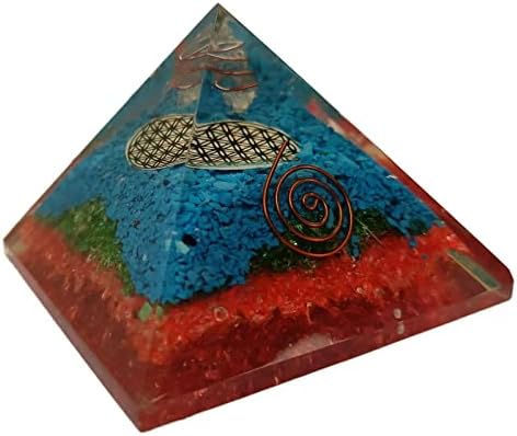 Sharvgun Pyramid Howlite, Peridot & Onyx אבן חן פרח חיים אורגון הגנה על אנרגיה שלילית 65-70 ממ, אטרא פירמידה