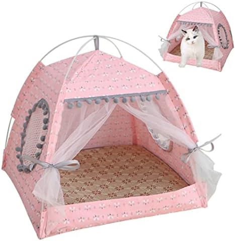 אוהל נסיכת חתולים, בית חתלתול מודפס פרחוני עם וילון תחרה ונשימה וילון דלת, מערה בית כלבים ניידת, מיטת חתולים