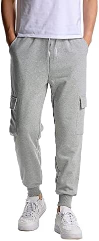 גברים של ספורט אצן מכנסיים ריצה רב כיס חגורת גומי מוצק צבע מטען מכנסי טרנינג