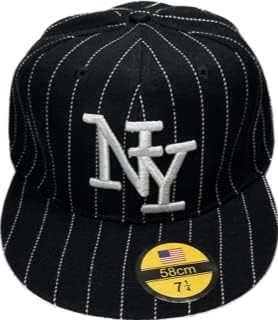כובע כובע בייסבול של כובע הבייסבול של NY Pinstripe מצויד. בגודל 58 סמ גדול. 7 1/4 שחור וכחול כהה