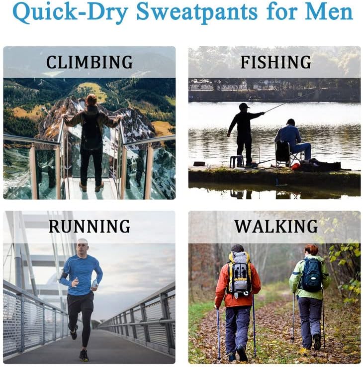 מכנסי טיול של GJDAMFD לגברים אטומים למים משקל קל-יבש מהיר מכנסיים אתלטים גבוהים עם כיס לדיג קמפינג