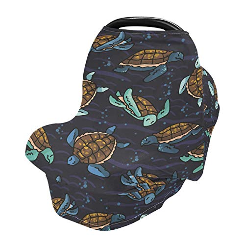 צבי ים שחייה חמודים כיסויי מושב לרכב לתינוקות - עגלות עגלת חופה סיעוד וכיסויי הנקה, חופה של מושב רב -שימושי,