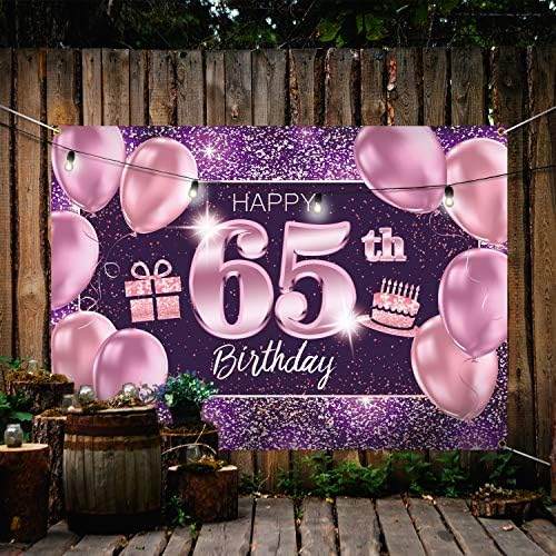 תפאורת באנר ליום הולדת 65 של פאקבום מאושרת - 65 קישוטים למסיבות יום הולדת אספקה ​​לנשים - זהב סגול