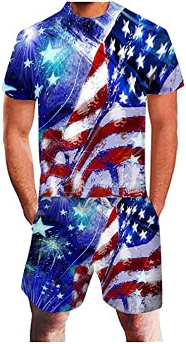 תלבושת ליום הזיכרון של Douhen גברים תלת מימד חליפת קיץ גברים ספורט יום אמריקה דגל עצמאות דגל דגל גברים חליפות