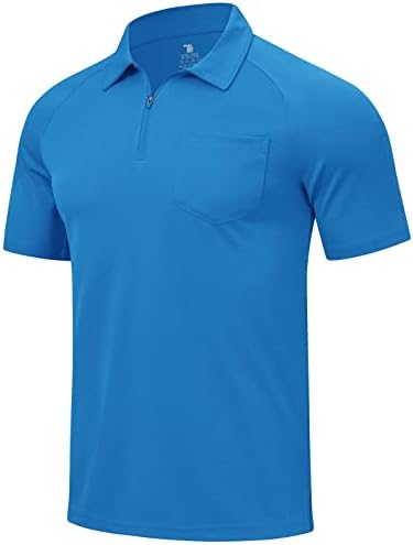 חולצות פולו לגברים של Rdruko עם כיס שרוול קצר בכושר יבש 1/4 Zip Golf Sports Collaried חולצות T