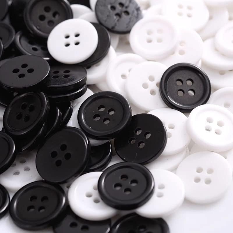 Jkuywx 15 ממ 50 חתיכות כפתור לבן שחור עגול 4 חולצות בגדים חור