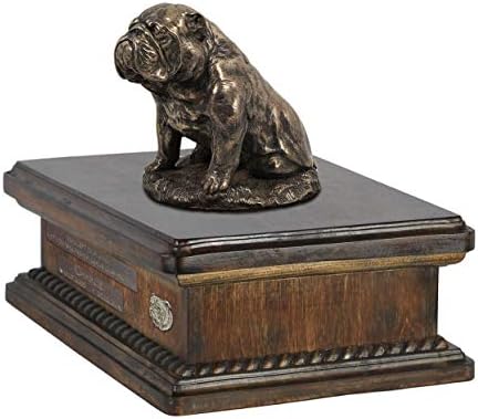 בולדוג יושב, כד עבור כלב אפר זיכרון עם פסל, לחיות מחמד של שם וציטוט-ארטדוג אישית
