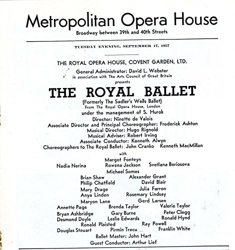 תוכנית הבלט המלכותית 1957 בית האופרה מטרופוליטן ניו יורק מרגוט פונטיין