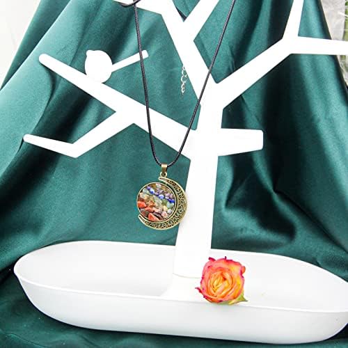 WKZSNB בעבודת יד 7 עץ צ'אקרה של שרשרת חיים עם גבישי ריפוי ותליון ירח סהר - מושלם למדיטציה רוחנית
