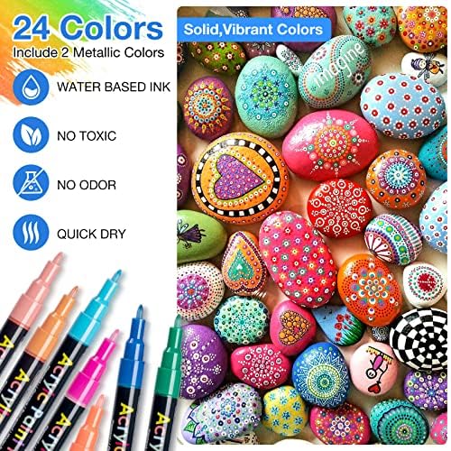 Dapawin 8 צבעים סמני צבע מבוססי שמן קצה בינוני ו -24 צבעים נקודה משובחת עטים אקרריליים עטים לצביעת