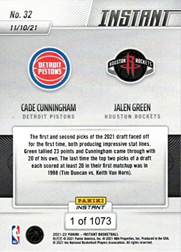 2021-22 כדורסל מיידי של פאניני 32 CADE CUNNINGHAM ו- JALEN GREEN TROOKIE CARD - רק 1,073 תוצרת!