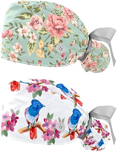 2 חבילות מקרצף נשים עם כפתור עם כפתור כפתור אלסטי כובע גולגולת גב כובע ורדים יפה