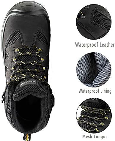 מגפי עבודה של Tosafzxy לגברים, מגפי בטיחות בוהן בגודל 6 נעלי עבודה אטומות למים נעליים