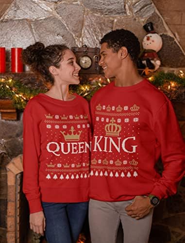 קינג ומלכה תואמים את הכתר שלה ושלה זוגות חג המולד מכוערים קבעו סווטשירט