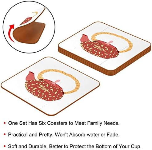 סט של 6 תחתיות לשולחן עץ, מתנה לחימוני בית יום הולדת בית משפחתי ועיצוב חדר אוכל, זמן תה קומקום אדום