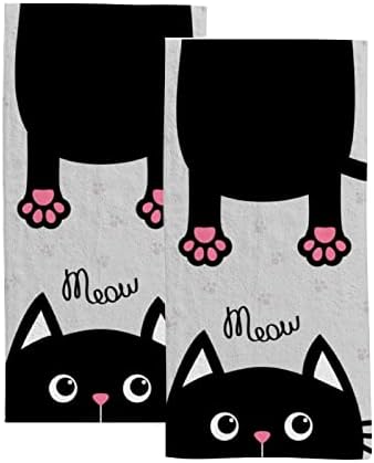 Bvogos Bath מגבות מטבח מגבות חתול שחור פנים מצחיק פנים מגבות מגבת כביסה 2 חבילה רכה מהירה ויבש סופר אמבטיה חדר