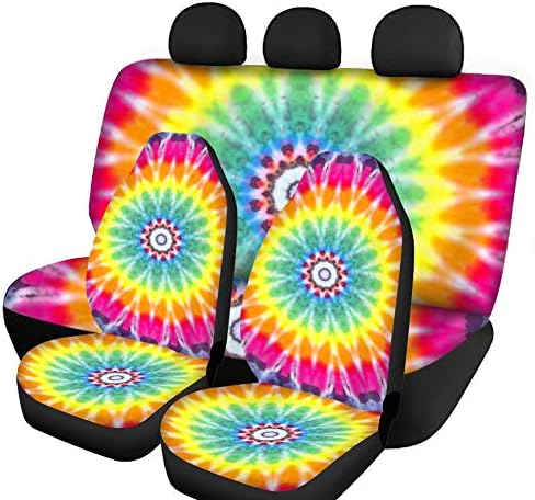 צבעוני קשת צבע המנדלה רכב אביזרי מושב אחורי מגן + עניבה לצבוע צבעוני אוטומטי קדמי מושב מכסה הדפסת מלא סט
