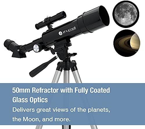 זומל-טלסקופ רפרקטור נייד 50 ממ-אופטיקה זכוכית מצופה-טלסקופ אידיאלי למתחילים-מתאם דיגיטלי לסמארטפון