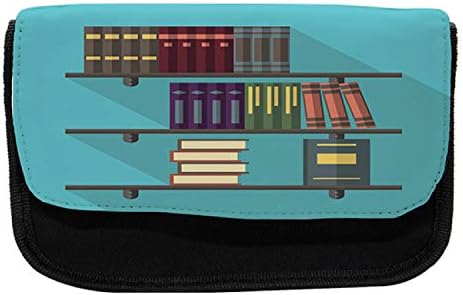 מארז עיפרון של ארונות ספרים לונאנים, ספרים מדפים גיאומטריים, תיק עיפרון עט בד עם רוכסן כפול, 8.5 x 5.5, רב צבעוני