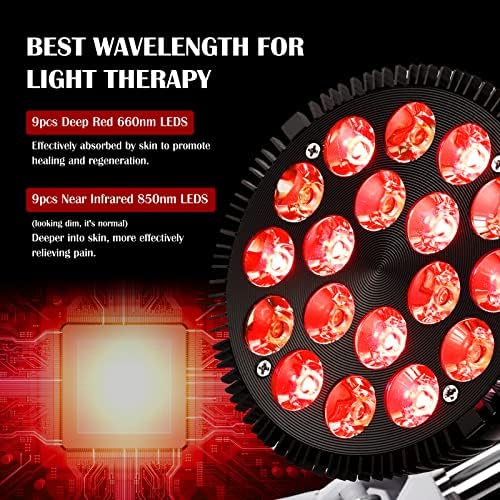 LAUDEDEBUT מנורה לטיפול באור אדום -18 נורת אינפרא אדום LED עם מהדק שקע 660 ננומטר אדום ו 850 ננומטר