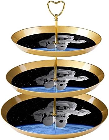 מחזיק קאפקייקס בחלל החיצוני למאפה, 3 עוגת זהב מפלסטיק שכבתית לשולחן קינוח, מגדל עץ עץ מגדל עמדת מאפה