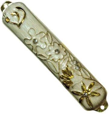 מארז מזוזה תכשיטים מודרני איכותי איכותי עם עיצוב רב פרחוני, 4.5 , לבן/זהב