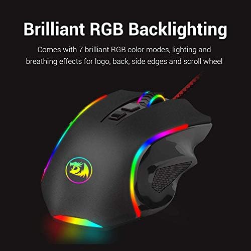 Redragon M602-BA משחקי עכבר וכרית עכבר משולבת, תאורה אחורית RGB קווית, גריפין עכבר ארגונומי עם 7 מצבי