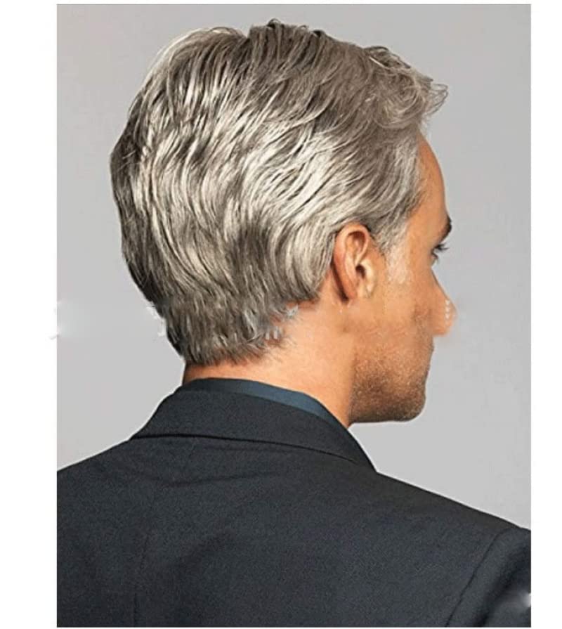 אפור פאה עבור גברים, רך ומציאותי קצר שיער זקן פאה צד פרידה אדון גברים של טבעי שיער מתאים בגיל העמידה וקשישים