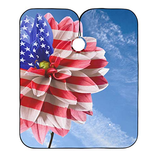 ספרה מקצועית קייפ וזקן סינר 2 ב 1- דגל אמריקה בפרחים על שמיים כחולים שיער חיתוך שכמייה עם 2 כוסות יניקה,