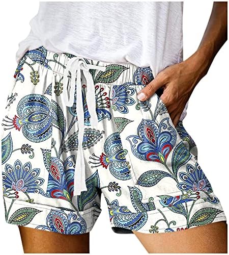 מכנסיים קצרים לנשים קיץ מותניים אלסטיים מזדמנים מערביים מערביים מערביים גיאומטריים מכנסיים קצרים