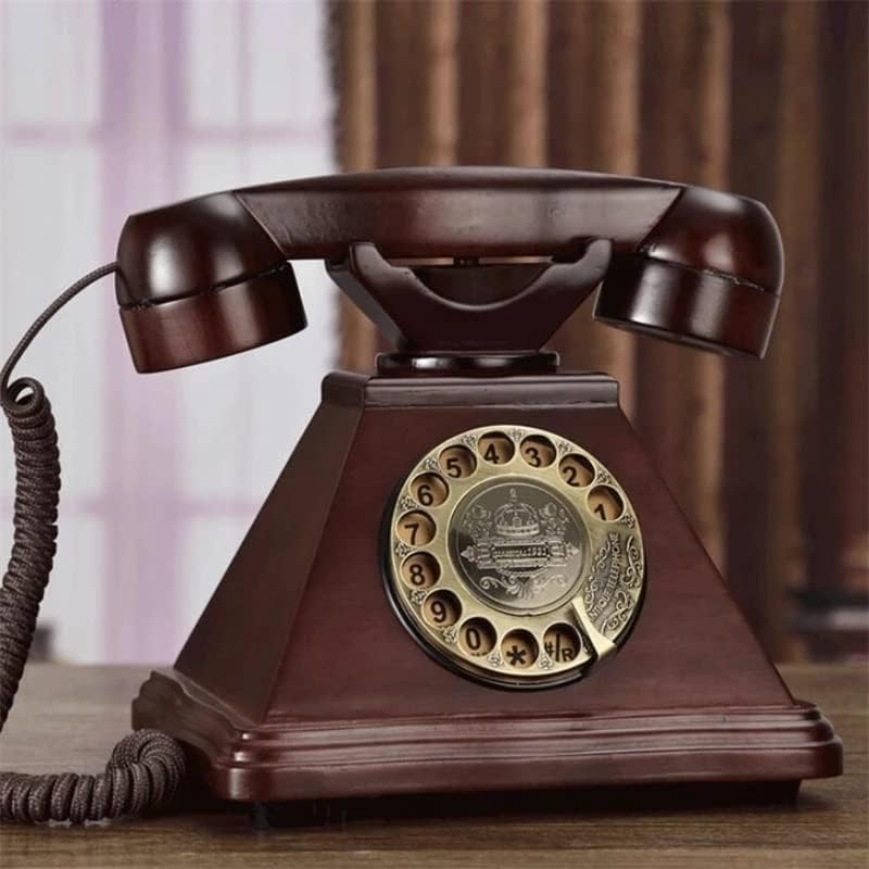 WYFDP חיוג סיבוב עתיק טלפון קבוע עץ מוצק אירופאי רטרו טלפונים משרדים ביתיים