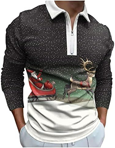 חג המולד גברים של פולו חולצות ארוך שרוול לרכוס צווארון צוואר חולצות מצחיק חג המולד סנטה קלאוס פתית שלג