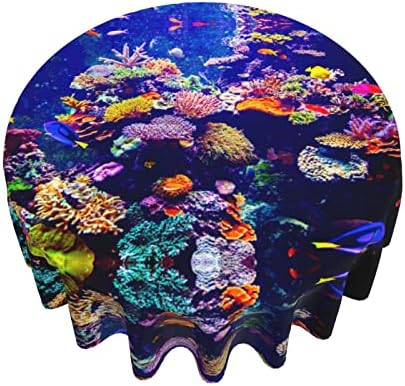 אלמוגים שונית דגי אקווריום מודפס מפת שולחן, עמיד למים ושמן עמיד עגול ארוך דקורטיבי אוכל שולחן כיסוי
