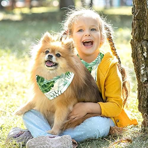 2 חבילות כלב בנדנה ירוק עלים טרופיים רקע דקורטיבי נערה ילד חיית מחמד חיית מחמד כלב הצעיף קרכיאפ רחיץ