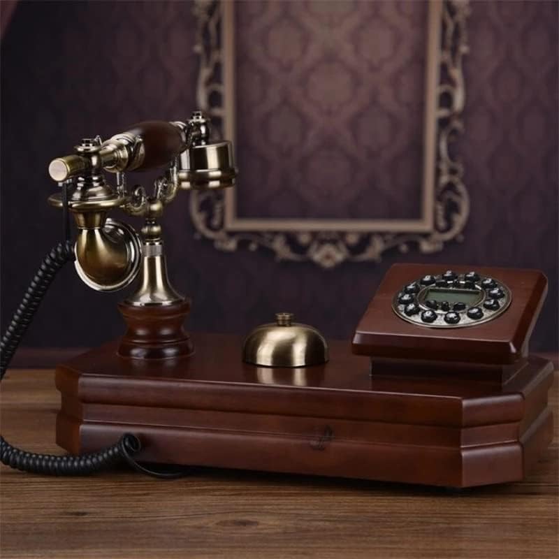 Quul טלפון קבוע עתיק טלפון מכני מיושן פעמון פסטורלי רטרו ביתי משרד עץ מוצק טלפון קווי
