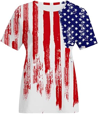 חולצות 4 ביולי נשים דגל אמריקה דגל אמריקה שרוול קצר שרוול קצר צווארון פסים כוכבים רופפים מתאימים