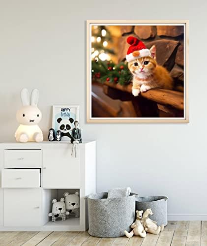 DIYMOOD DIY 5D ערכות ציור יהלומים חתול חג המולד למבוגרים, צבע עם אמנויות יהלום חיה מקדחה מלאה מלאכת בד עגול.