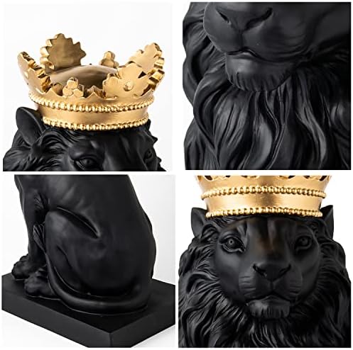 פסלוני אספנות חיצוניים-כתר זהב שחור עומד אריה בית תפאורה לשולחן 8.5 על 5.5 על 15 אינץ