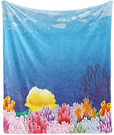 שמיכה לזרוק לאקווריום, צמחים מתחת למים נושא הרכב בוטני עם מגוון אלמוגים צבעוני, חתיכת מבטא צמר פלנל כיסוי