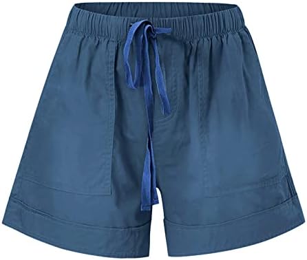 אטין קיץ מכנסיים קצרים לנשים שרוך אלסטי מותניים רגיל צבע מכנסיים קצרים חוף קל משקל קצר מכנסיים עם כיסים