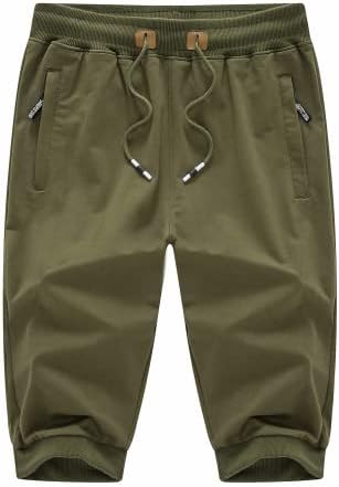 מכנסיים קצרים של צ'קספל 3/4 -ג'וג'ר מכנסיים קפרי מתחת לברך כותנה אימון ארוך אימון מכנסיים קצרים עם כיסי רוכסן