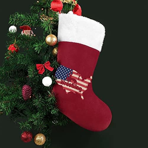 דגל מפת ההיאבקות האמריקני בהתאמה אישית של גרב חג המולד חג המולד המסיבה המשפחתית של קישוטים תלויים