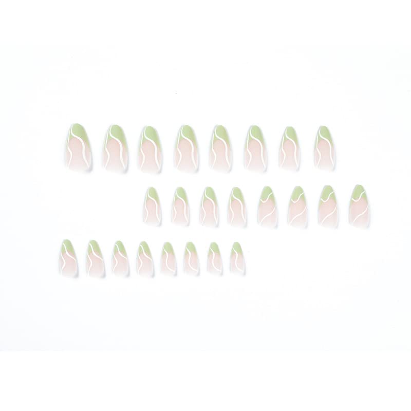 דובנין לחץ על ציפורניים שקדים קצר בינוני עירום אור ירוק מערבולת צרפתית טיפ מט צרפתית מלא כיסוי