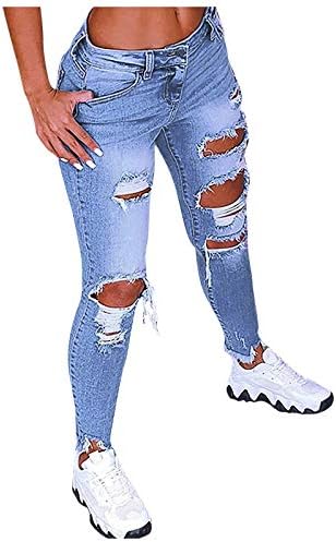 אין מכנסי עבודה ברזל נשים חור נשים מותניים ג'ינס מוצק צבע מכנסיים נמוכים