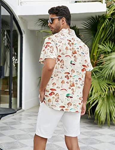 גברים של מודפס חולצה כפתור למטה קצר שרוול חמוד פטריות הוואי חולצה