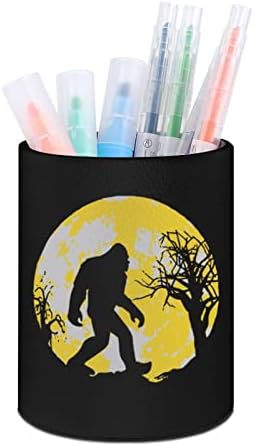 Bigfoot Sasquatch ירח מלא מחזיקי עיפרון עור עגול עגול עגול כוס עגול דפוס דפוס שולחן