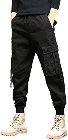 מכנסיים של גברים SGAOGEW מכנסיים מזדמנים כשירים רזים כותנה רופפת כיס מכנסי מותניים אלסטיים מוצקים מכנסיים