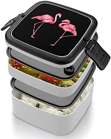 קופסת ארוחת צהריים של צבעי מים פלמינגו ניידים שכבה כפולה קופסת בנטו קיבולת גדולה מיכל אוכל מיכל