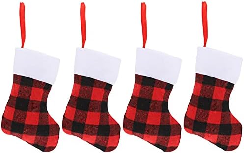 גרביים משובצות המוטון 4 מחשבים גרבי חג המולד, גרבי חג המולד משובצים אדומים משובצים אחים תלויים גרביים למשפחה